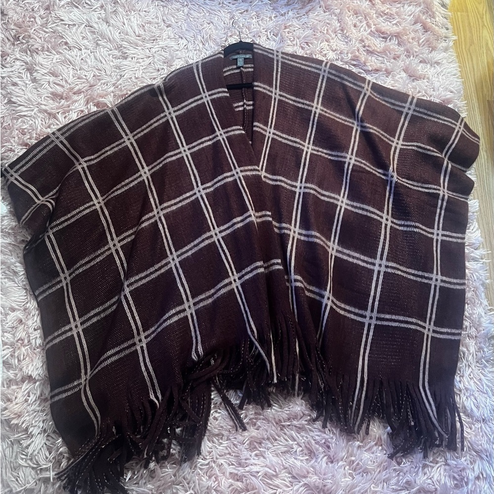Vince Camuto Burgundy and Pink Knit Poncho
